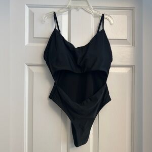 Black Women's Cutout One Piece Swimsuit with removable cups